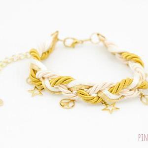 Ivory And Gold Braided Bracelet With Star,..