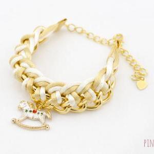 Carousel With Ivory And Gold Woven Chain Bracelet..