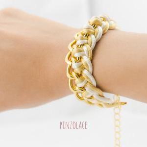Gold Braided Chain Bracelet , Single Chain..
