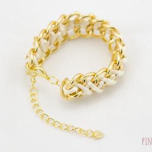 Ivory Woven Chain Bracelet ,chunky Chain Bracelet..