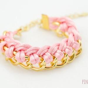 Pink Single Twist Knot Chain Bracelet , Pink Twist..