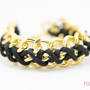 Criss Cross Style Woven Chain Bracelet With Black..