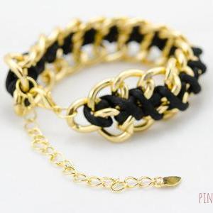 Criss Cross Style Woven Chain Bracelet With Black..