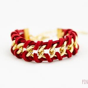 Red Woven Chain Bracelet , Gold Chain Bracelet ,..