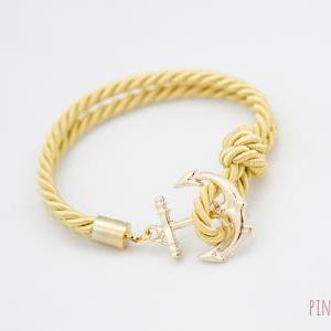 Gold Anchor Rope Bracelet , Anchor Bracelet , Gold..