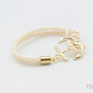 Gold Anchor Rope Bracelet With Ivory Color ,..
