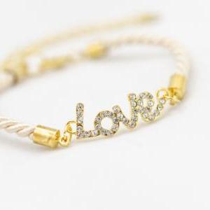 Rhinestone Gold Love Bracelet With Ivory Color ,..