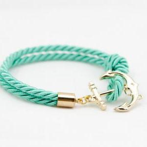Teal Nautical Rope Bracelet With Anchor , Teal..
