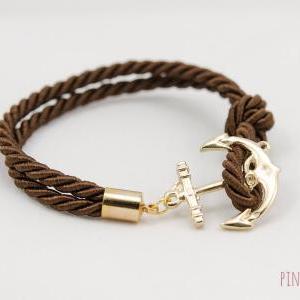 Anchor Bracelet , Dark Brown Rope B..