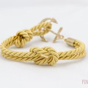 Tie The Knot Anchor Bracelet , Gold Square Knot..