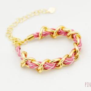 Pink Braided Woven Chain Bracelet , Braided..