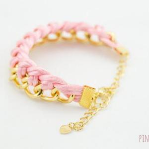 Pink Single Twist Knot Chain Bracelet , Pink Twist..