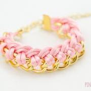 Pink Single Twist Knot Chain Bracelet , Pink Twist Chain Bracelet, Knot Chain Bracelet