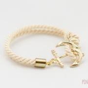 Gold Anchor Rope Bracelet with ivory color , Anchor Bracelet , ivory Rope Bracelet , bridesmaid gift