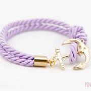 Lavender Anchor Bracelet , Lavender Nautical Rope Bracelet with anchor , bridesmaid gift bracelet