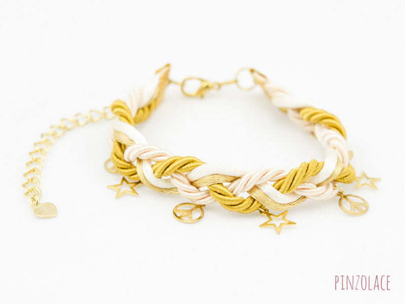 Ivory And Gold Braided Bracelet With Star, Bridesmaids Gift Wrap Bracelet , Friendship Bracelet