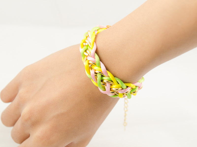 Colorful Woven Chain Bracelet , Braided Bracelet , Gold Chain Bracelet , Chunky Chain With Colorful