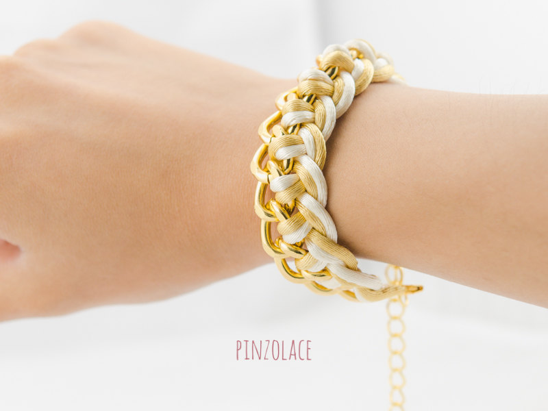 Gold Braided Chain Bracelet , Single Chain Bracelet , Knot Chain Bracelet, Twist Bracelet