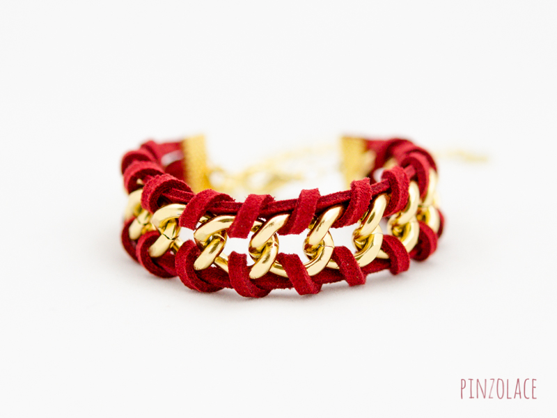 Red Woven Chain Bracelet , Gold Chain Bracelet , Gold Chain Bracelet , Red Woven Bracelet , Leather Bracelet