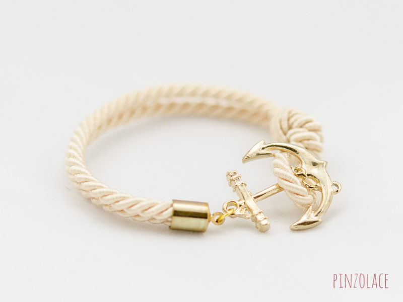 Gold Anchor Rope Bracelet With Ivory Color , Anchor Bracelet , Ivory Rope Bracelet , Bridesmaid Gift
