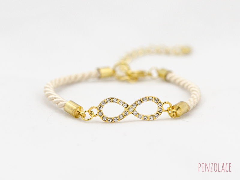tiny infinity bracelet ivory , Rhinestone Gold infinity Bracelet with ivory color ,bridesmaid gift infinity bracelet