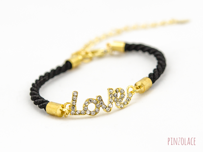 Gold Love Bracelet Black , Rhinestone Gold Love Bracelet With Black Color ,bridesmaid Gift Love Bracelet