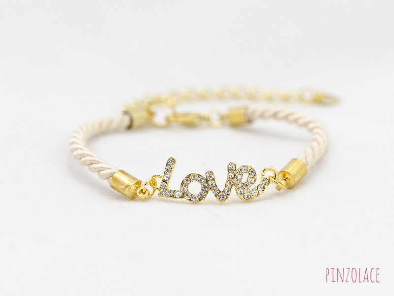 Rhinestone Gold Love Bracelet With Ivory Color , Gold Love Bracelet ,bridesmaid Gift Love Bracelet