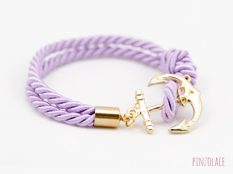 Lavender Anchor Bracelet , Lavender Nautical Rope Bracelet With Anchor , Bridesmaid Gift Bracelet