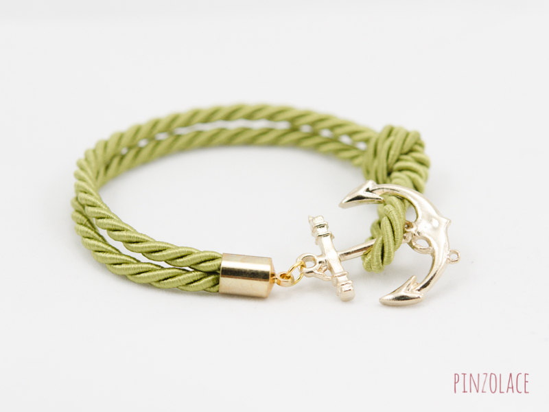Gold Anchor Rope Bracelet With Green , Anchor Bracelet Green Color, Gold Rope Bracelet With Anchor , Bridesmaid Gift Rope Bracelet