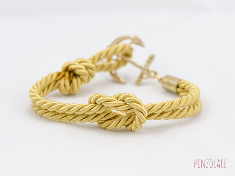 Tie The Knot Anchor Bracelet , Gold Square Knot Rope Bracelet With Anchor , Bridesmaids Gift Nautical Anchor Bracelet