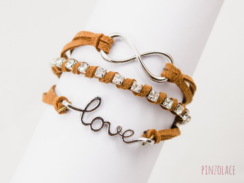 infinity bracelet , love bracelet , leather bracelet with Rhinestone bracelet
