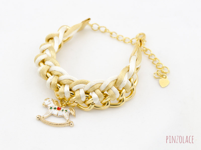 Carousel With Ivory And Gold Woven Chain Bracelet , Bridesmaids Gift Gold Chain Bracelet , Braided Chain Bracelet