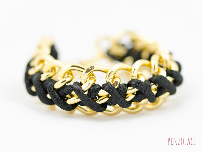 Criss Cross Style Woven Chain Bracelet with black color , Double Chain Bracelet , twist cross chain bracelet