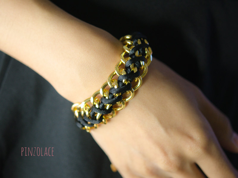 Black Double Chain Bracelet , twist cross chain bracelet , twist chain bracelet, knot chain bracelet